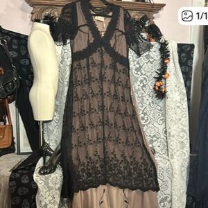 Elegant Victorian Black Lace Maxi Dress